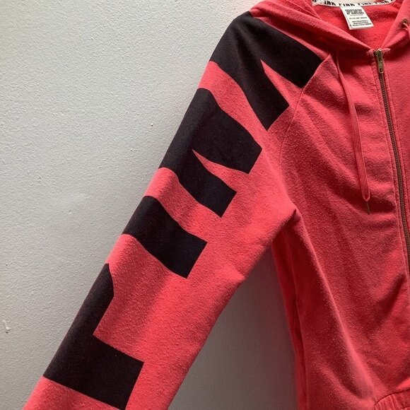 Victoria Secret Size XS Coral Pink Printed Sleeve Hooded Jacket. Preloved - Picture 3 of 6